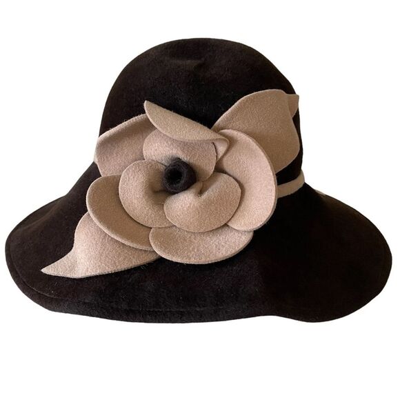 Vintage Anna Rixxo Firenze Fur Felt Floral Embellished Cloche Bucket Hat - Picture 1 of 7